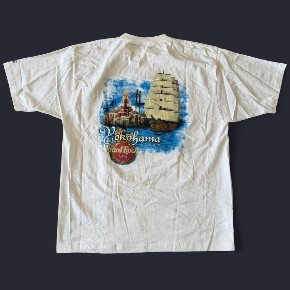 Hard Rock Cafe Yokohama Japan Pirate Ship Guitar White T Shirt